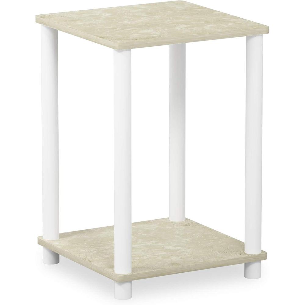 imageFurinno JUST Side Table Set of 2 3Tier Modern End Table with Charging Station Open Shelf Night Stand Bedside Table with USB and TypeC Charging Port for Living Room Bedroom Amber PineCream Faux MarbleWhite