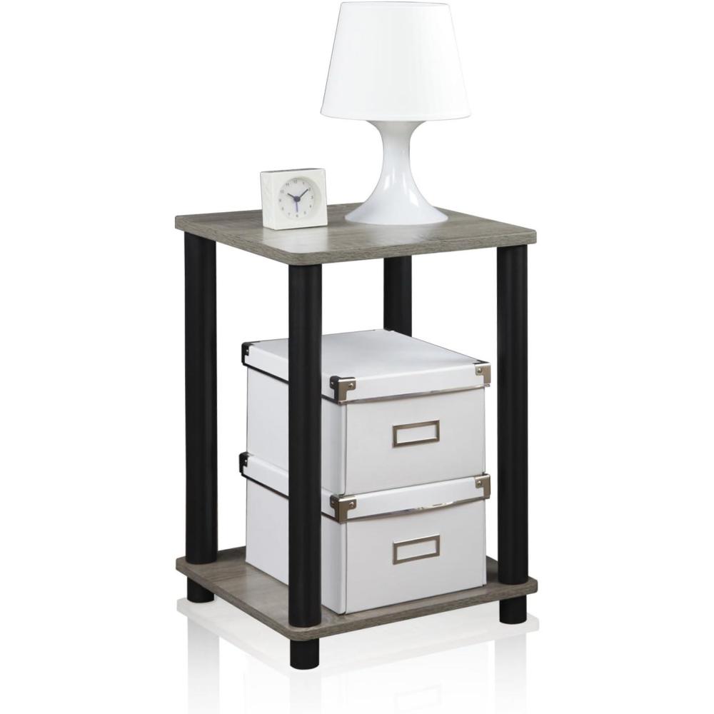 imageFurinno JUST Side Table Set of 2 3Tier Modern End Table with Charging Station Open Shelf Night Stand Bedside Table with USB and TypeC Charging Port for Living Room Bedroom Amber PineFrench OakBlack