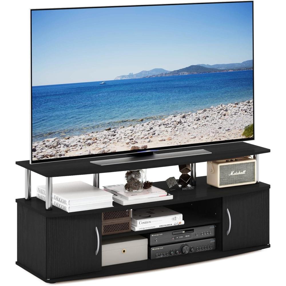 imageFurinno Jaya Entertainment Center Stand UnitTV Desk for up to 55 inch WhiteBlackAmericanoChrome