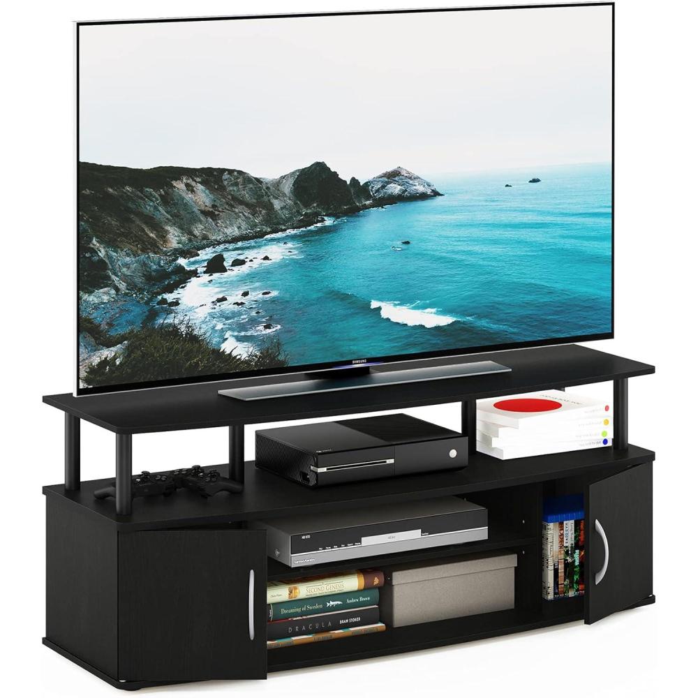 imageFurinno Jaya Entertainment Center Stand UnitTV Desk for up to 55 inch WhiteBlackBlackwood