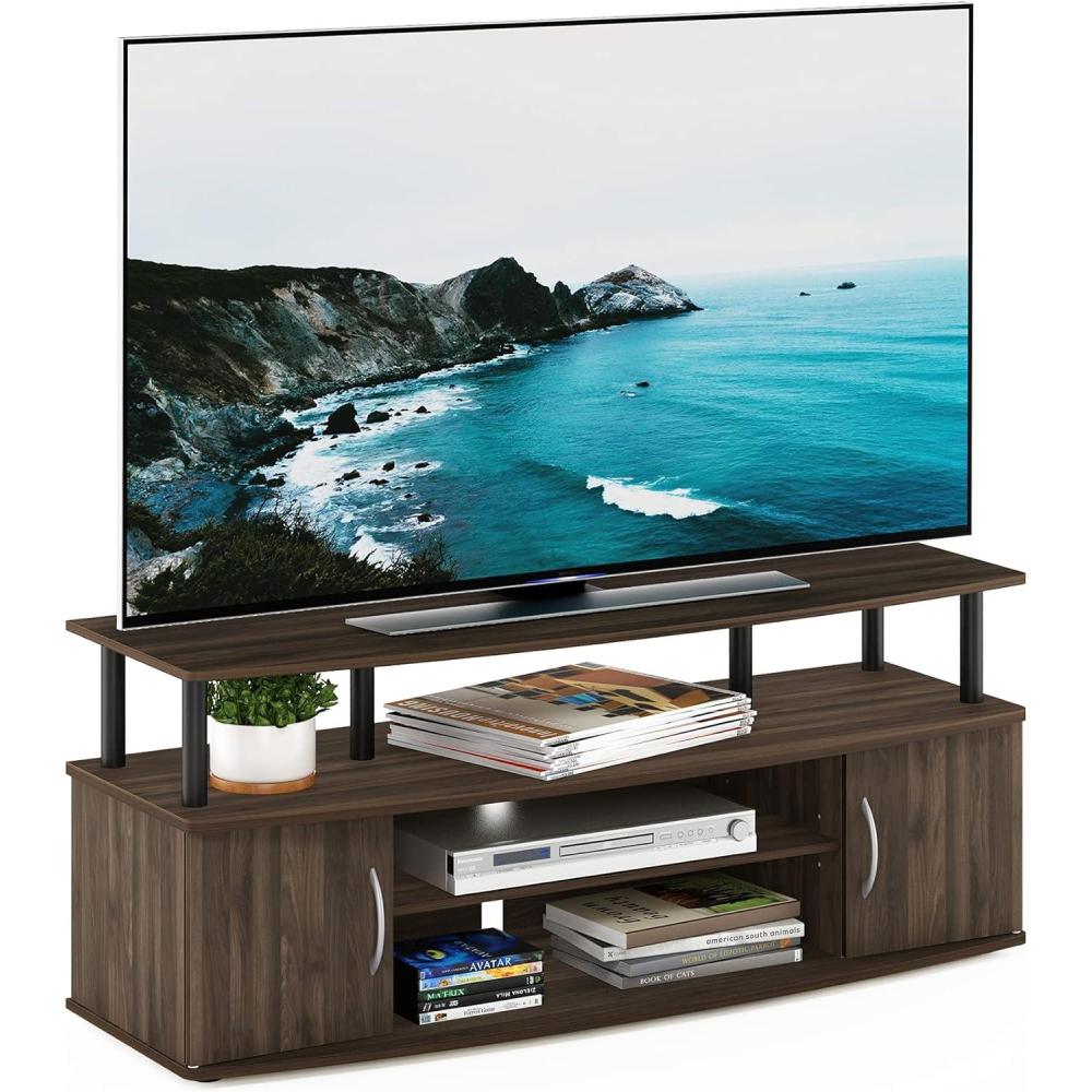 imageFurinno Jaya Entertainment Center Stand UnitTV Desk for up to 55 inch WhiteBlackColumbia WalnutBlack