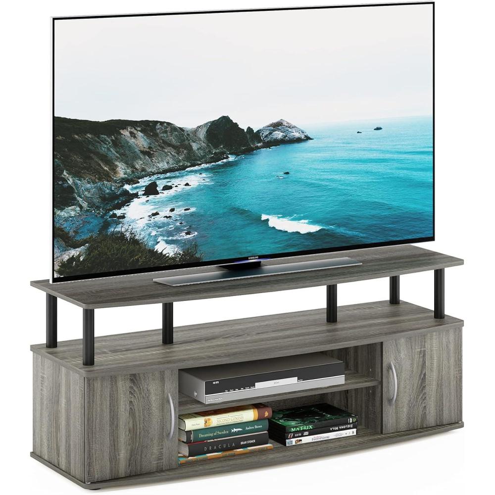 imageFurinno Jaya Entertainment Center Stand UnitTV Desk for up to 55 inch WhiteBlackFrench Oak GreyBlack