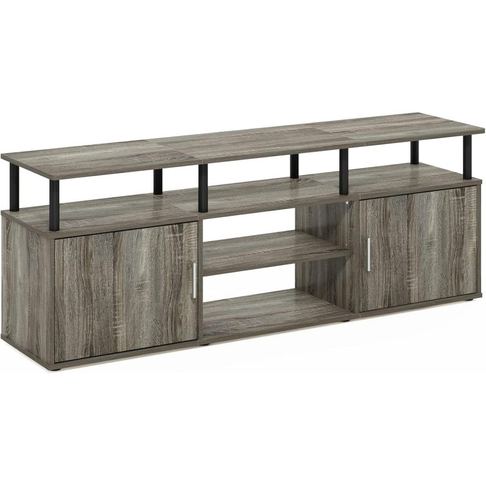 imageFurinno Jaya Entertainment Center Stand UnitTV Desk for up to 55 inch WhiteBlackFrench Oak GreyBlackBlack