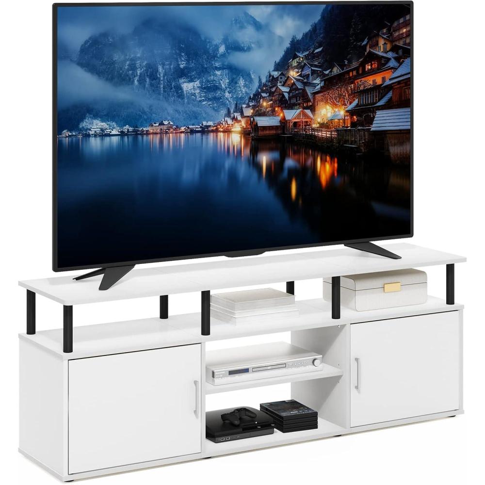 imageFurinno Jaya Entertainment Center Stand UnitTV Desk for up to 55 inch WhiteBlackSolid WhiteBlack