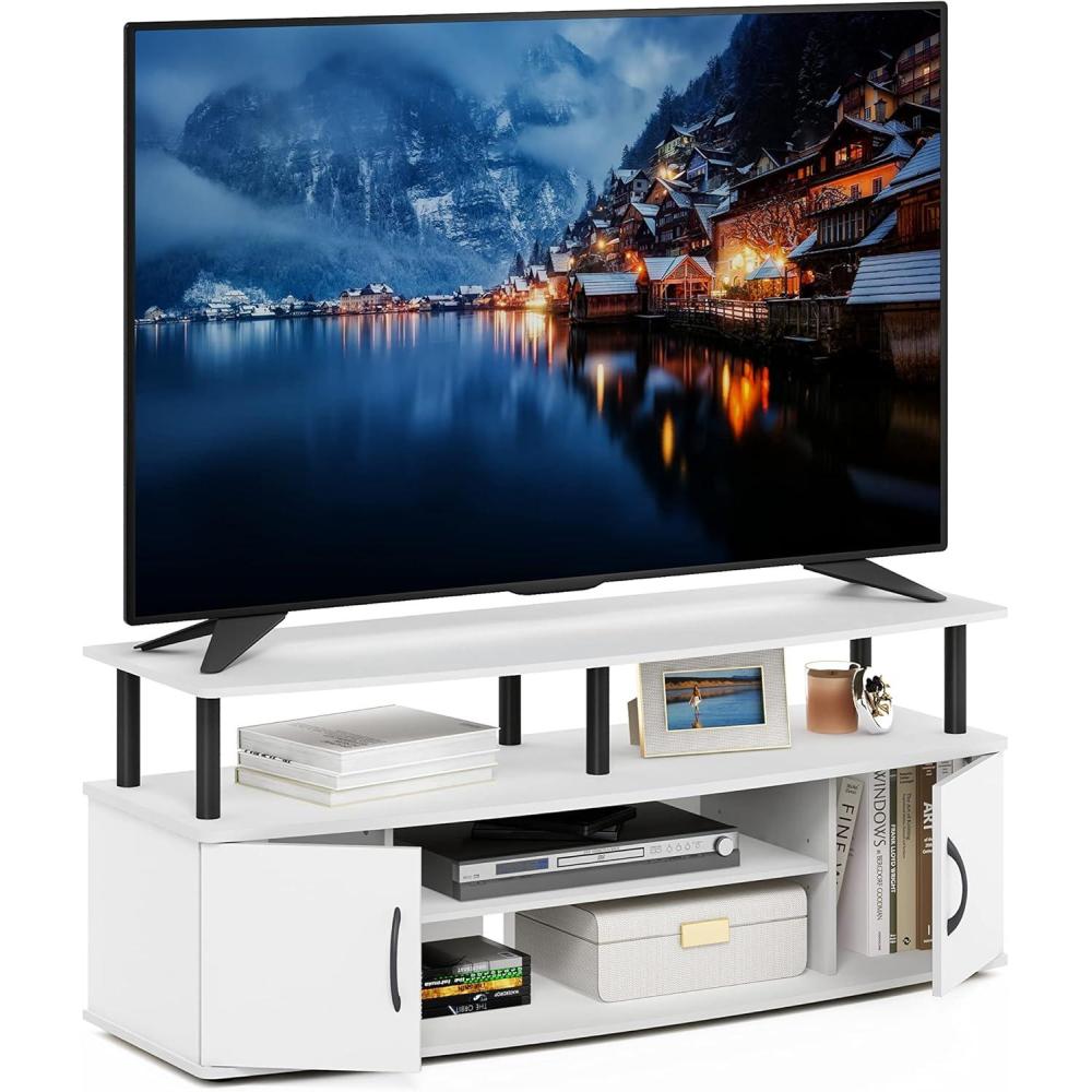 imageFurinno Jaya Entertainment Center Stand UnitTV Desk for up to 55 inch WhiteBlackWhiteBlack
