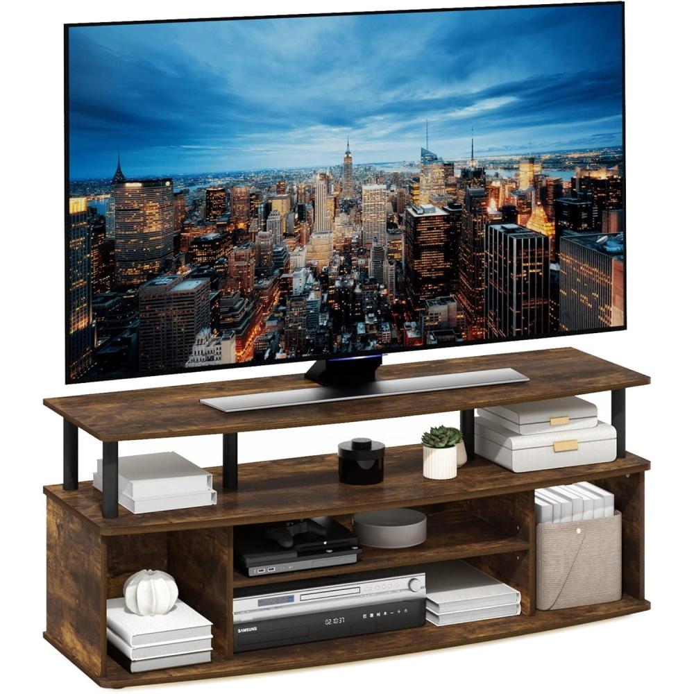 imageFurinno Jaya Large Entertainment Center Hold up to 55in TV Inch French OakBlackAmber PineBlack