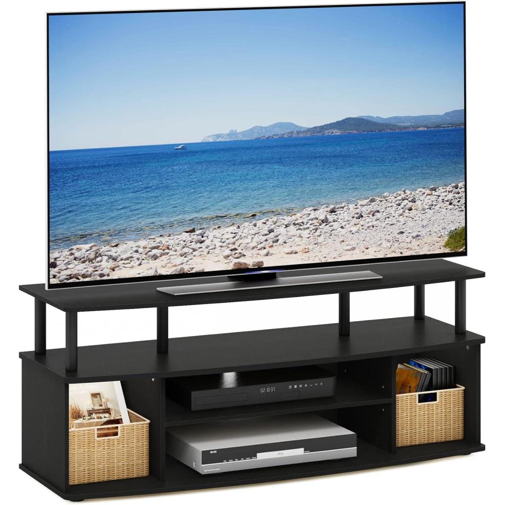 imageFurinno Jaya Large Entertainment Center Hold up to 55in TV Inch French OakBlackBlackwoodBlack