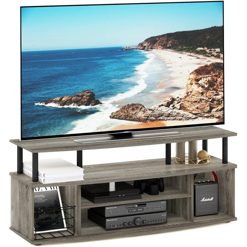 imageFurinno Jaya Large Entertainment Center Hold up to 55in TV Inch French OakBlackFrench Oak GreyBlack