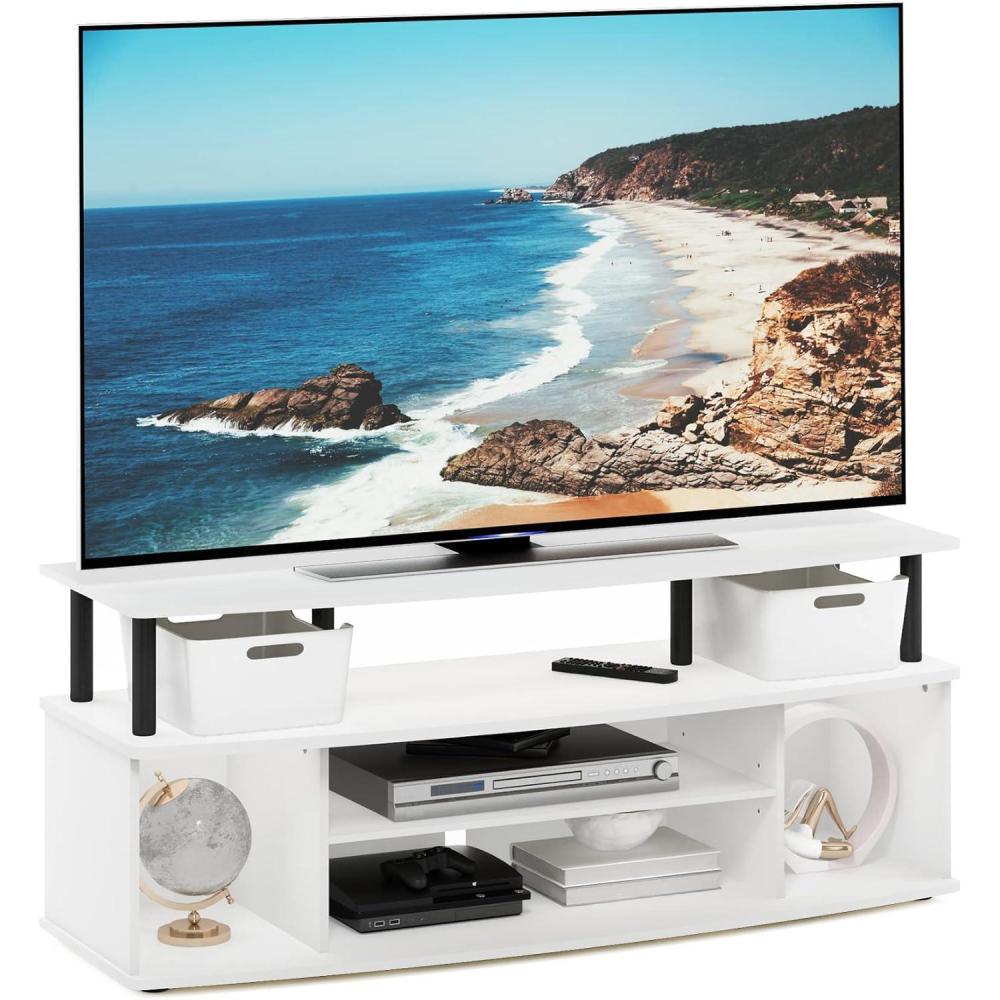 imageFurinno Jaya Large Entertainment Center Hold up to 55in TV Inch French OakBlackWhiteBlack