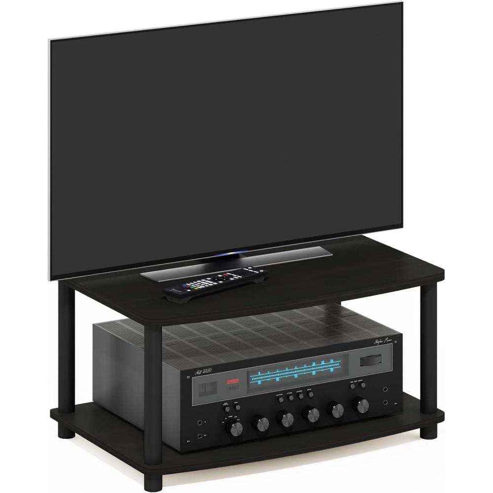 imageFurinno TURNNTUBE TV Riser Stand 2Tier Small Elevated No Tools TV Stand with Plastic Poles TV Console for TV up to 32 inch 158 x 238 x 11 for Living Room Bedroom Espresso