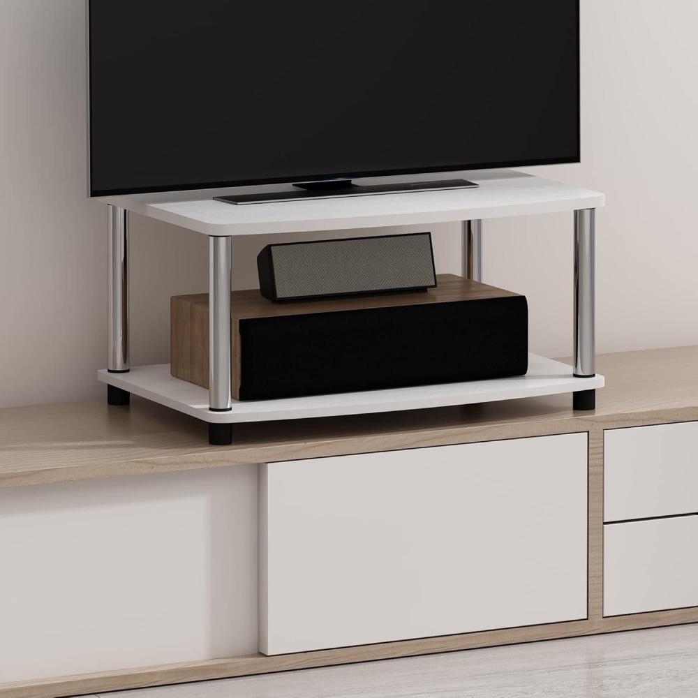 imageFurinno TURNSTUBE TV Stand 3Tier No Tools Entertainment Center TV Console for TV up to 46 Inch for Living Room Bedroom EspressoWhite OakStainless Steel
