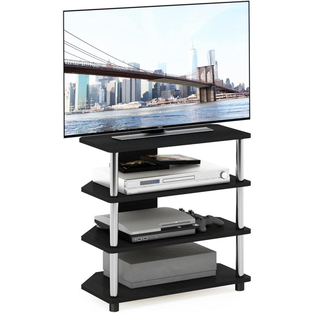 imageFurinno TurnNTube Easy Assembly 4Tier Petite Entertainment Center  TV Stand  TV Unit  TV Desk Stainless Steel AmericanoChromeAmericano
