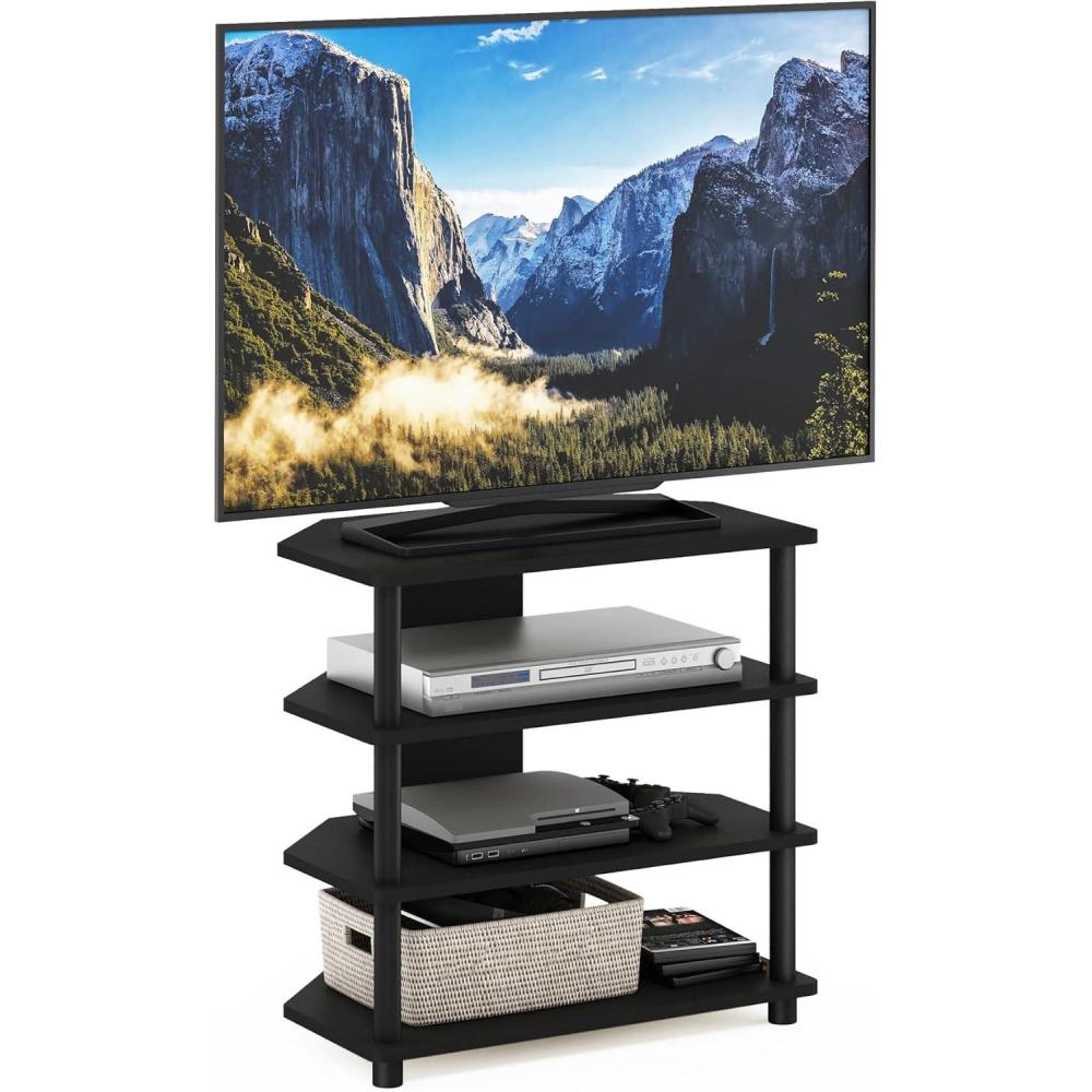 imageFurinno TurnNTube Easy Assembly 4Tier Petite Entertainment Center  TV Stand  TV Unit  TV Desk Stainless Steel AmericanoChromeBlackwood