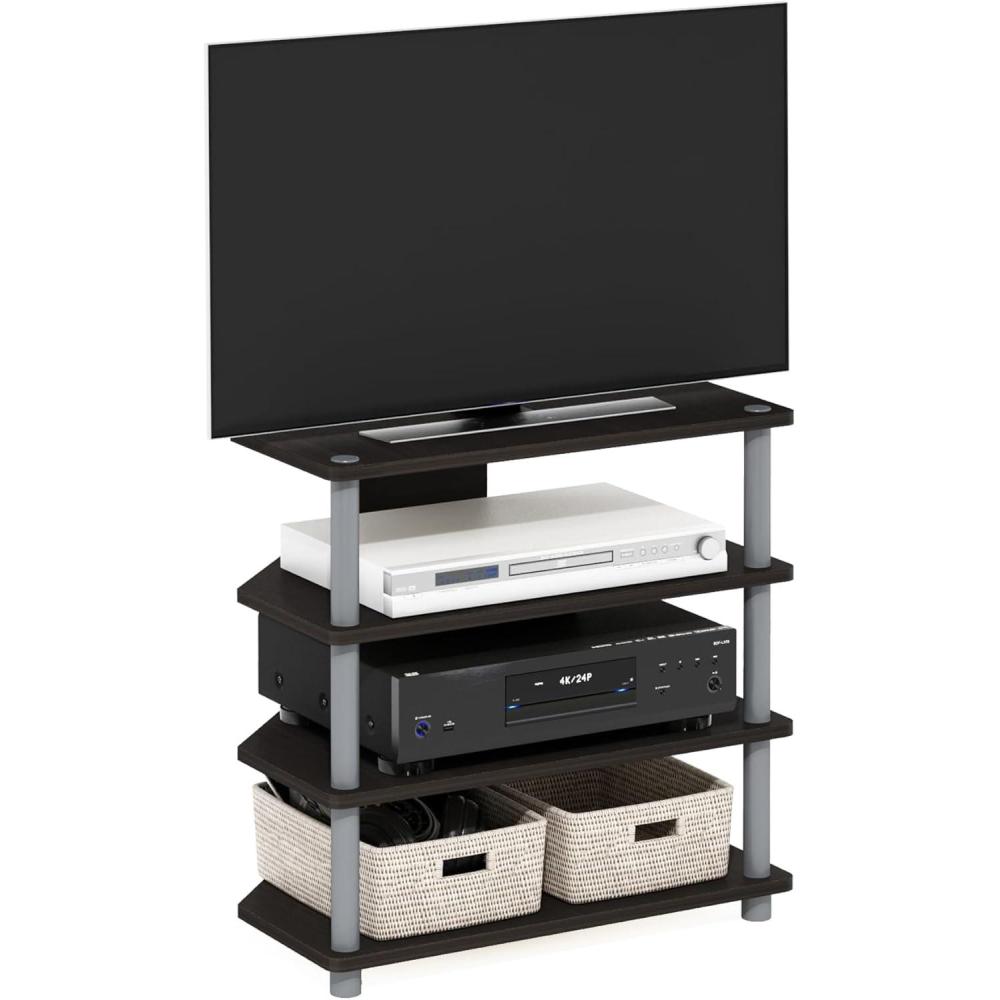 imageFurinno TurnNTube Easy Assembly 4Tier Petite Entertainment Center  TV Stand  TV Unit  TV Desk Stainless Steel AmericanoChromeEspresso