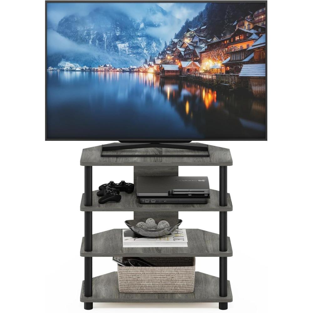 imageFurinno TurnNTube Easy Assembly 4Tier Petite Entertainment Center  TV Stand  TV Unit  TV Desk Stainless Steel AmericanoChromeFrench Oak