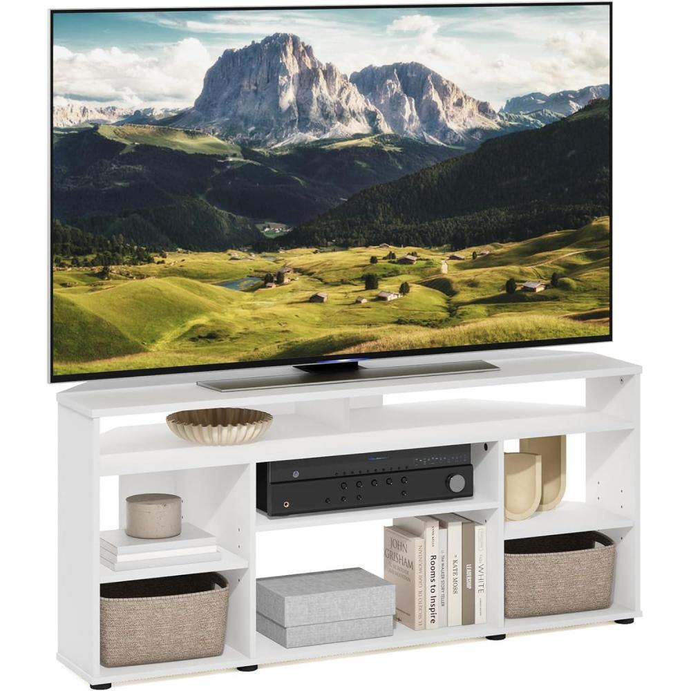 imageFurinno TurnNTube Easy Assembly 4Tier Petite Entertainment Center  TV Stand  TV Unit  TV Desk Stainless Steel AmericanoChromeWhite
