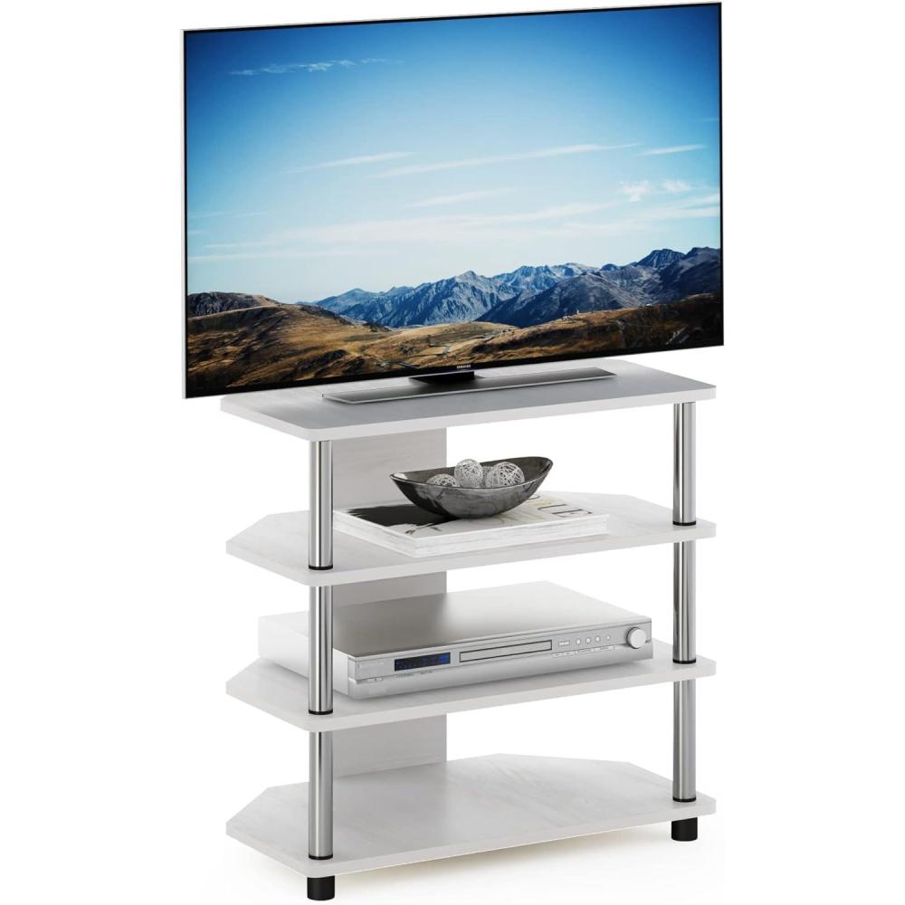 imageFurinno TurnNTube Easy Assembly 4Tier Petite Entertainment Center  TV Stand  TV Unit  TV Desk Stainless Steel AmericanoChromeWhite Oak