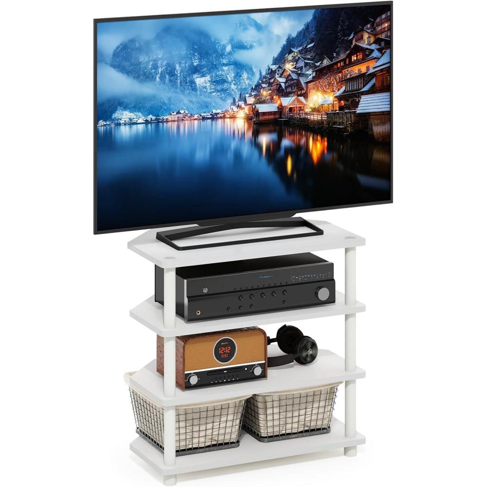 imageFurinno TurnNTube Easy Assembly 4Tier Petite Entertainment Center  TV Stand  TV Unit  TV Desk Stainless Steel AmericanoChromeWhiteWhite