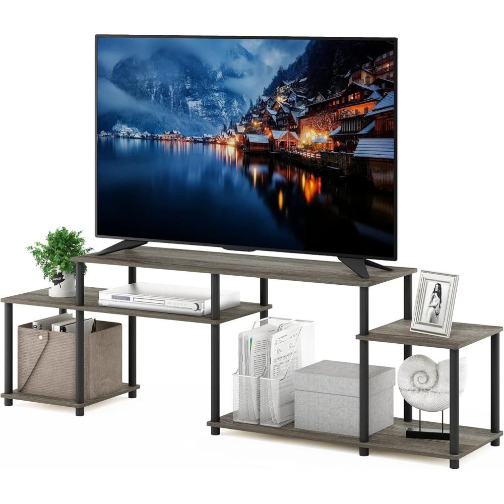 imageFurinno TurnNTube Handel Stand for TV up to 55 Inch EspressoFrench Oak GreyBlack