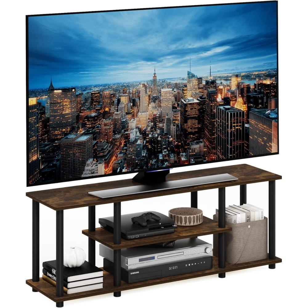 imageFurinno TurnNTube No Tools 3D 3Tier Entertainment TV Stand up to 50 inch TV Round Tubes Columbia WalnutBlackAmber PineBlack