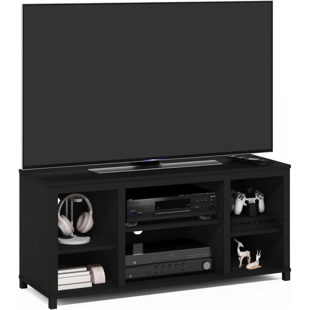 imageFurinno TurnNTube No Tools 3D 3Tier Entertainment TV Stand up to 50 inch TV Round Tubes Columbia WalnutBlackAmericano