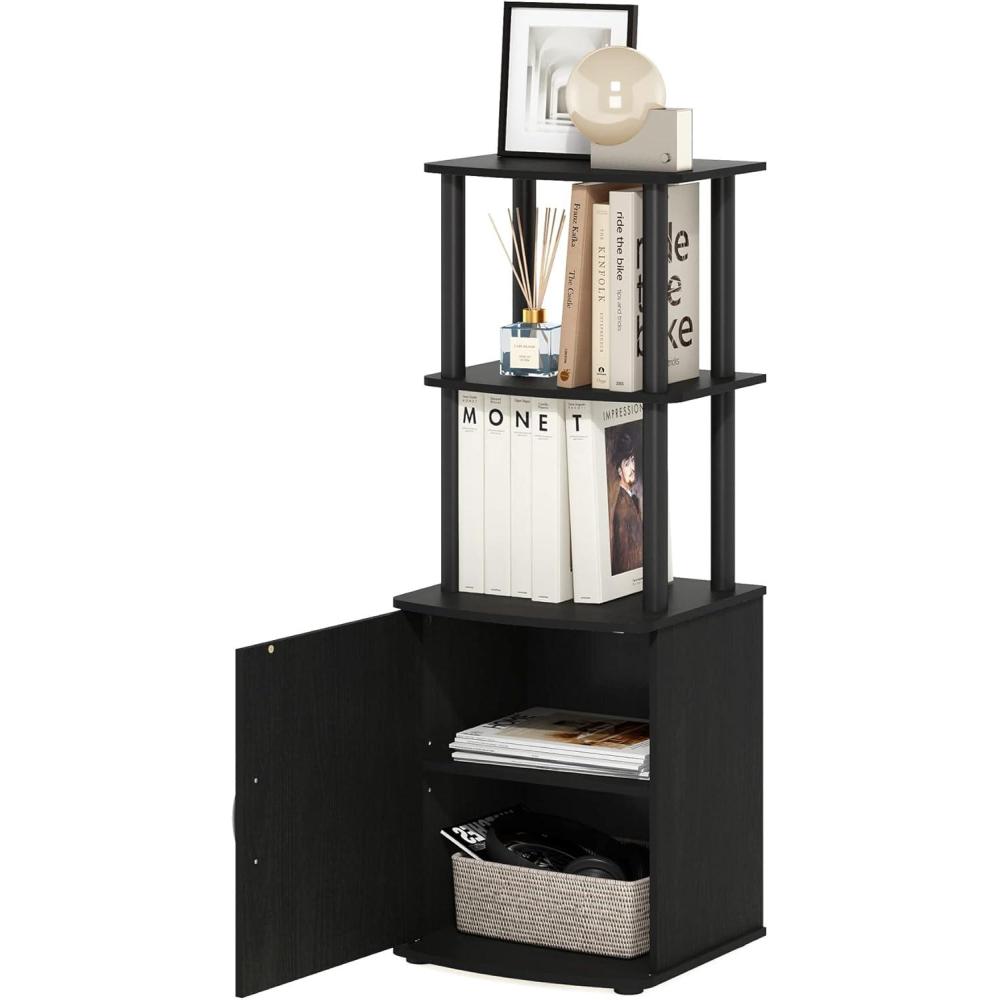 imageFurinno TurnNTube No Tools 3D 3Tier Entertainment TV Stand up to 50 inch TV Round Tubes Columbia WalnutBlackBlackwoodBlack