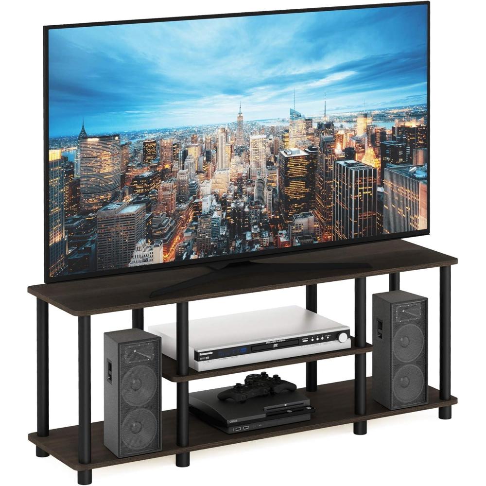 imageFurinno TurnNTube No Tools 3D 3Tier Entertainment TV Stand up to 50 inch TV Round Tubes Columbia WalnutBlackDark BrownBlack