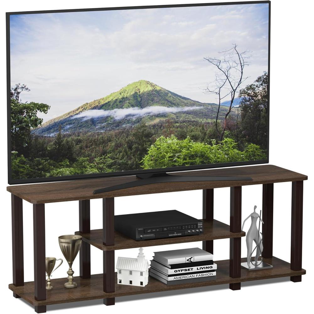 imageFurinno TurnNTube No Tools 3D 3Tier Entertainment TV Stand up to 50 inch TV Round Tubes Columbia WalnutBlackWalnutBrown