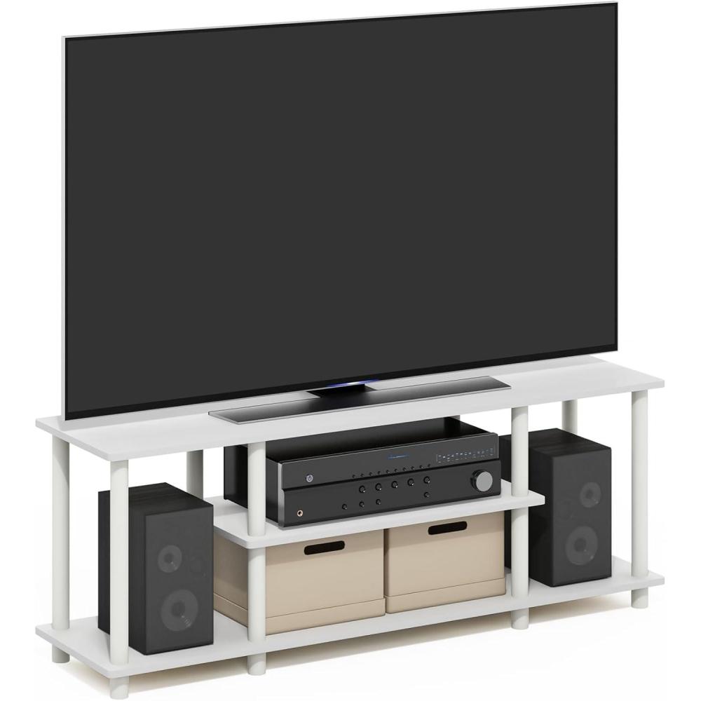 imageFurinno TurnNTube No Tools 3D 3Tier Entertainment TV Stand up to 50 inch TV Round Tubes Columbia WalnutBlackWhiteWhite