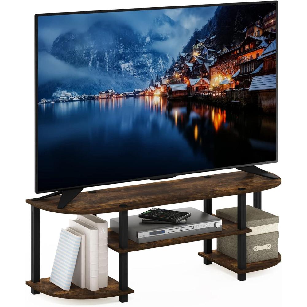 imageFurinno TurnSTube Wide TV Entertainment Center BlackGreyAmber PineBlack