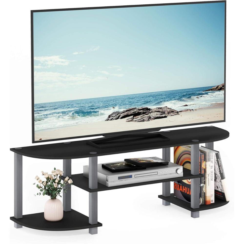 imageFurinno TurnSTube Wide TV Entertainment Center BlackGreyBlackGrey