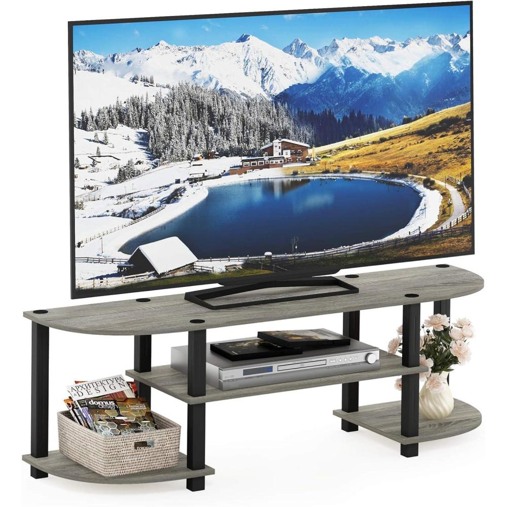 imageFurinno TurnSTube Wide TV Entertainment Center BlackGreyFrench OakBlack