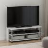 Furinno BEGINNING TV Stand, 2-Tier Entertainment Center with Open Shelf, TV Console for TV up to 36 Inch, for Living Room, Bedroom, French Oak(White Oak/Stainless Steel)