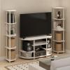 Furinno JAYA Simple Design Corner TV Stand, French Oak Grey/Black, 42.04 x 22.75 x 15.55 Inches(White/White)
