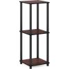 Furinno JUST Side Table Set of 2, 3-Tier Modern End Table with Charging Station, Open Shelf Night Stand, Bedside Table with USB and Type-C Charging Port, for Living Room, Bedroom, Amber Pine(Dark Cherry)