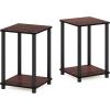Furinno JUST Side Table Set of 2, 3-Tier Modern End Table with Charging Station, Open Shelf Night Stand, Bedside Table with USB and Type-C Charging Port, for Living Room, Bedroom, Amber Pine(Dark Cherry)