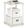 Furinno JUST Side Table Set of 2, 3-Tier Modern End Table with Charging Station, Open Shelf Night Stand, Bedside Table with USB and Type-C Charging Port, for Living Room, Bedroom, Amber Pine(Cream Faux Marble/White)