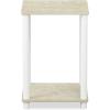 Furinno JUST Side Table Set of 2, 3-Tier Modern End Table with Charging Station, Open Shelf Night Stand, Bedside Table with USB and Type-C Charging Port, for Living Room, Bedroom, Amber Pine(Cream Faux Marble/White)