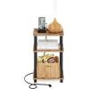 Furinno JUST Side Table Set of 2, 3-Tier Modern End Table with Charging Station, Open Shelf Night Stand, Bedside Table with USB and Type-C Charging Port, for Living Room, Bedroom, Amber Pine(Flagstaff Oak/Black)