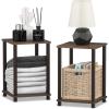 Furinno JUST Side Table Set of 2, 3-Tier Modern End Table with Charging Station, Open Shelf Night Stand, Bedside Table with USB and Type-C Charging Port, for Living Room, Bedroom, Amber Pine(Black Walnut/Brown)