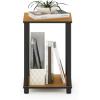 Furinno JUST Side Table Set of 2, 3-Tier Modern End Table with Charging Station, Open Shelf Night Stand, Bedside Table with USB and Type-C Charging Port, for Living Room, Bedroom, Amber Pine(Light Cherry/Black)