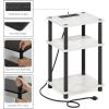 Furinno JUST Side Table Set of 2, 3-Tier Modern End Table with Charging Station, Open Shelf Night Stand, Bedside Table with USB and Type-C Charging Port, for Living Room, Bedroom, Amber Pine(Marble White/Black)