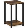 Furinno JUST Side Table Set of 2, 3-Tier Modern End Table with Charging Station, Open Shelf Night Stand, Bedside Table with USB and Type-C Charging Port, for Living Room, Bedroom, Amber Pine(Amber Pine/Black)