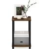 Furinno JUST Side Table Set of 2, 3-Tier Modern End Table with Charging Station, Open Shelf Night Stand, Bedside Table with USB and Type-C Charging Port, for Living Room, Bedroom, Amber Pine(Amber Pine/Black)