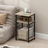 Furinno JUST Side Table Set of 2, 3-Tier Modern End Table with Charging Station, Open Shelf Night Stand, Bedside Table with USB and Type-C Charging Port, for Living Room, Bedroom, Amber Pine(Bauhaus Oak)
