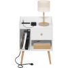 Furinno JUST Side Table Set of 2, 3-Tier Modern End Table with Charging Station, Open Shelf Night Stand, Bedside Table with USB and Type-C Charging Port, for Living Room, Bedroom, Amber Pine(White)