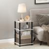 Furinno JUST Side Table Set of 2, 3-Tier Modern End Table with Charging Station, Open Shelf Night Stand, Bedside Table with USB and Type-C Charging Port, for Living Room, Bedroom, Amber Pine(Marble White/Black)
