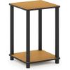 Furinno JUST Side Table Set of 2, 3-Tier Modern End Table with Charging Station, Open Shelf Night Stand, Bedside Table with USB and Type-C Charging Port, for Living Room, Bedroom, Amber Pine(Light Cherry/Black)