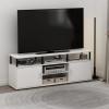 Furinno Jaya Entertainment Center Stand Unit/TV Desk for up to 55 inch, White/Black(Solid White/Black)
