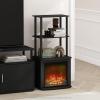 Furinno Jensen Entertainment Center Stand with Fireplace for TV up to 55 Inch, Corded Electric, White(Americano)